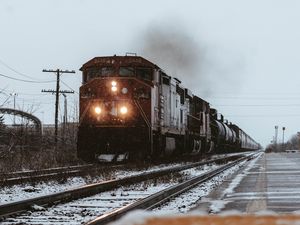 Preview wallpaper train, rails, railway, snow, winter