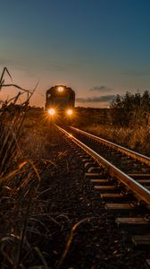 Preview wallpaper train, railway, evening, glow