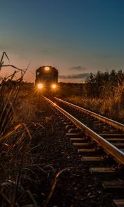 Preview wallpaper train, railway, evening, glow