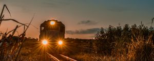 Preview wallpaper train, railway, evening, glow