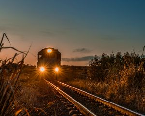 Preview wallpaper train, railway, evening, glow