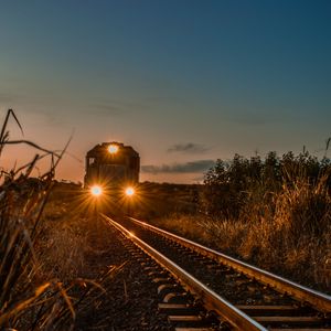 Preview wallpaper train, railway, evening, glow