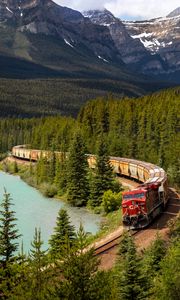 Preview wallpaper train, railway, forest, lake, travel