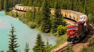 Preview wallpaper train, railway, forest, lake, travel