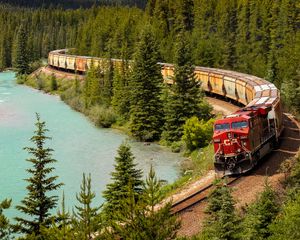 Preview wallpaper train, railway, forest, lake, travel