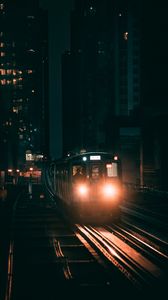 Preview wallpaper train, railway, night city, lights