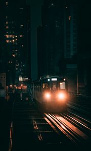 Preview wallpaper train, railway, night city, lights