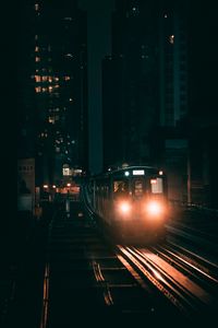 Preview wallpaper train, railway, night city, lights