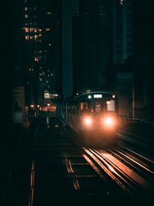 Preview wallpaper train, railway, night city, lights