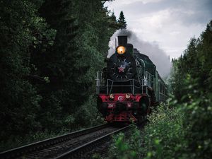 Preview wallpaper train, railway, rails, smoke