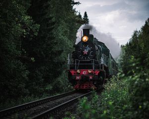 Preview wallpaper train, railway, rails, smoke