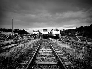 Preview wallpaper train, railway, rails, black and white