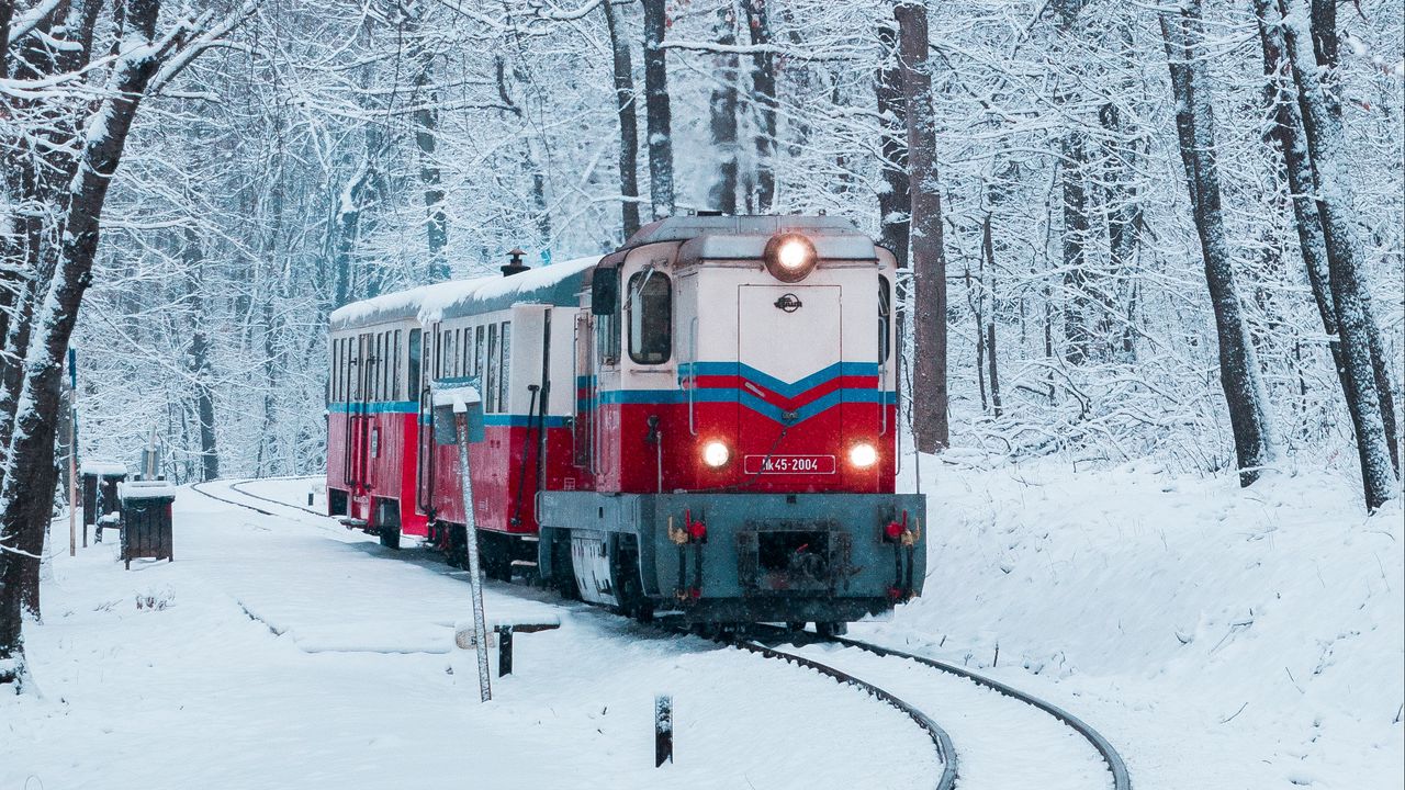 Wallpaper train, railway, snow, forest