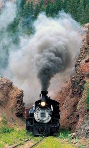 Preview wallpaper train, smoke, mountains, grass