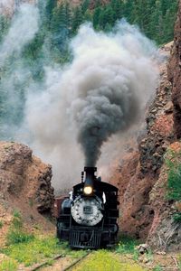 Preview wallpaper train, smoke, mountains, grass