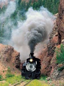 Preview wallpaper train, smoke, mountains, grass