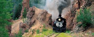 Preview wallpaper train, smoke, mountains, grass