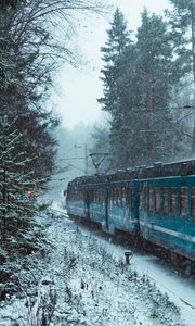 Preview wallpaper train, snow, forest, winter