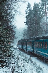 Preview wallpaper train, snow, forest, winter