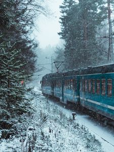 Preview wallpaper train, snow, forest, winter
