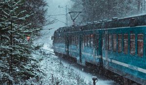 Preview wallpaper train, snow, forest, winter