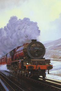 Preview wallpaper train, snow, winter, painting, canvas, smoke