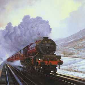 Preview wallpaper train, snow, winter, painting, canvas, smoke
