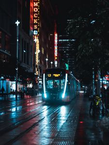 Preview wallpaper train, street, night, city, dark