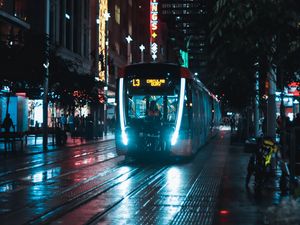 Preview wallpaper train, street, night, city, dark