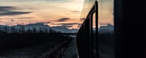 Preview wallpaper train, sunset, mountains, landscape, dusk