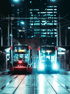 Preview wallpaper trains, light, night, street