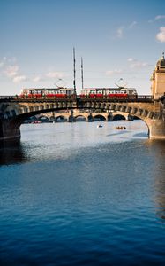 Preview wallpaper tram, bridge, river, water