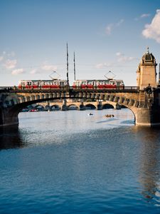 Preview wallpaper tram, bridge, river, water