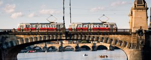 Preview wallpaper tram, bridge, river, water