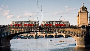 Preview wallpaper tram, bridge, river, water