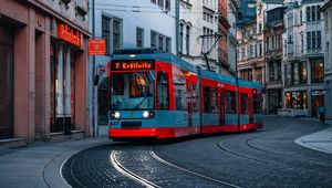 Preview wallpaper tram, buildings, wires, rails