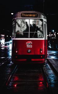 Preview wallpaper tram, night, city, transport