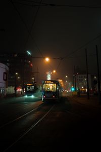 Preview wallpaper tram, rails, city, night, dark