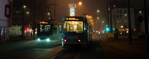 Preview wallpaper tram, rails, city, night, dark