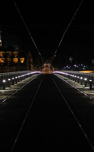 Preview wallpaper tram, rails, lights, night