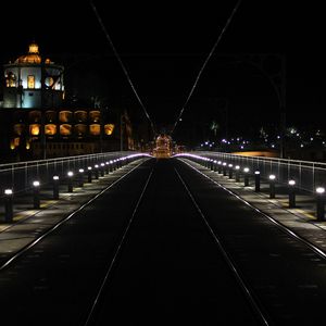 Preview wallpaper tram, rails, lights, night