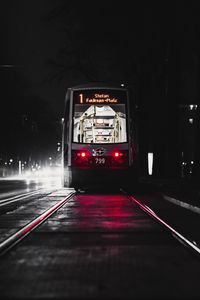 Preview wallpaper tram, rails, night, city, dark