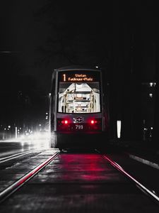 Preview wallpaper tram, rails, night, city, dark