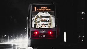 Preview wallpaper tram, rails, night, city, dark