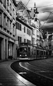 Preview wallpaper tram, street, city, black and white