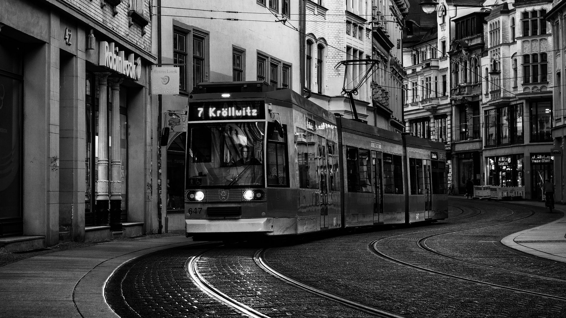 Download 1920x1080 tram, street, <b>city</b>, <b>black</b> and white wallpaper, backgroun...