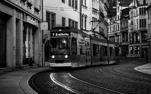 Preview wallpaper tram, street, city, black and white