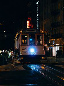 Preview wallpaper tram, street, lights, night