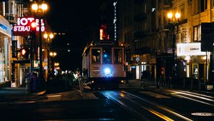 Preview wallpaper tram, street, lights, night