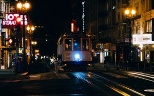 Preview wallpaper tram, street, lights, night